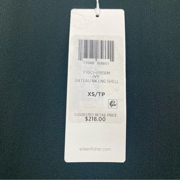 Eileen Fisher XS Ivy Green Bateau Neck Long Shell Silk Georgette Tank Top Silk